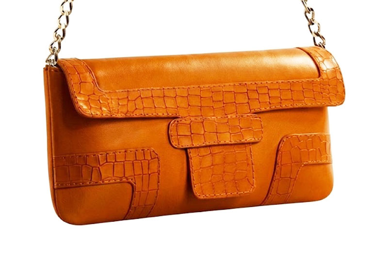 Dress clutch for wedding and parties in apricot orange leather - Front view